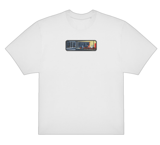 T-shirt brodé avec le tableau Nighthawks d’Edward Hopper – broderie artistique sur t-shirt blanc unisexe”